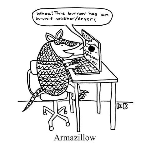 In this pun on armadillos and Zillow, we see Armazillow, a website for armadillos to find cool new burrows to move into.