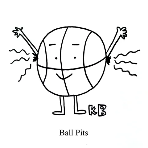 In this pun on ball pits, we see a basketball lifting its arms to reveal some smelly armpits. This is shockingly less gross than an actual ball pit. 