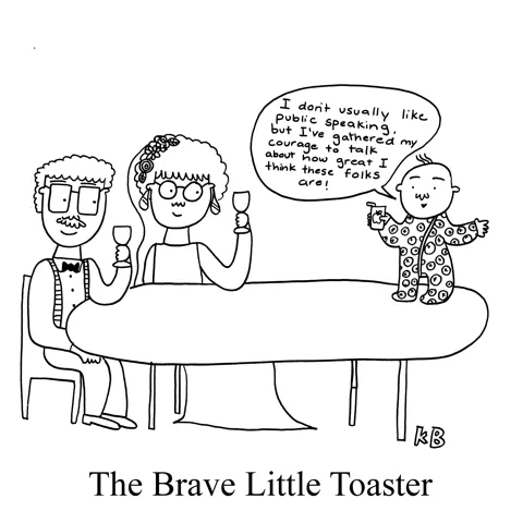 A baby gives a wedding toast in this pun on the movie The Brave Little Toaster. 