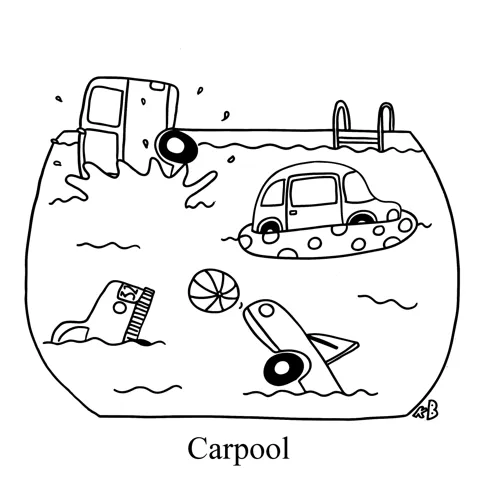 Some cars swim around in a swimming pool. 