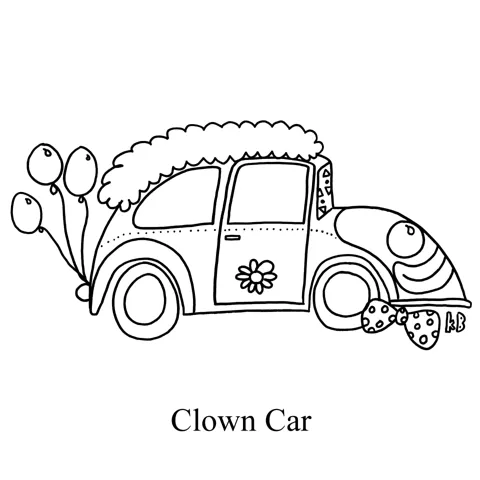 A car, dressed like a clown.