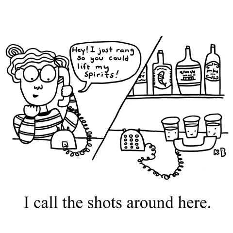 A person makes a phone call to a bunch of shots of alcohol.