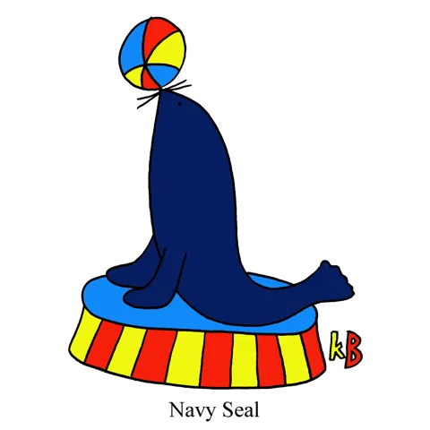 In this pun on navy seal, we see a seal who is colored in navy blue. 