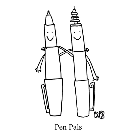 Two pens embrace each other, like true pals would. 