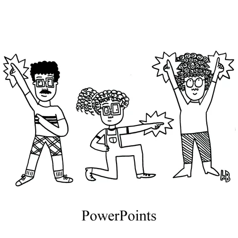 In this pun on Microsoft PowerPoint, people do powerful pointing. 