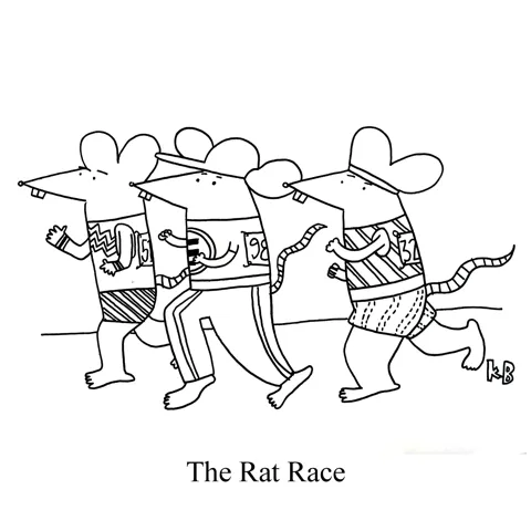 In this pun on the rat race, we see some rats running a race!