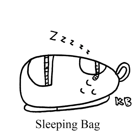 In this pun on sleeping bag, we see a sleeping backpack.