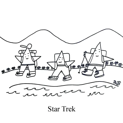 In this pun on classic sci-fi television series Star Trek, we see some stars (like, the balls of gas that shine in outer space) going on an outdoor trek. 