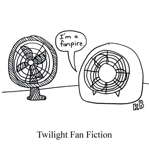 In this pun on Twilight fan fiction, we see a scene from Twilight, but reenacted by fans. 