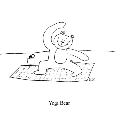 In this pun on the cartoon Yogi Bear, we see a bear doing yoga. 